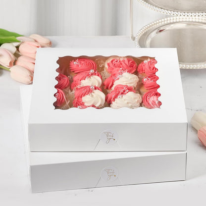 Kucoele 20 PCS Pie Boxes, 9 x 9 x 2.5 Inches Bakery Boxes with Window, Auto-Popup Cookie Boxes White Treat Boxes for Chocolate Strawberries, Pastries, Muffins, Donuts