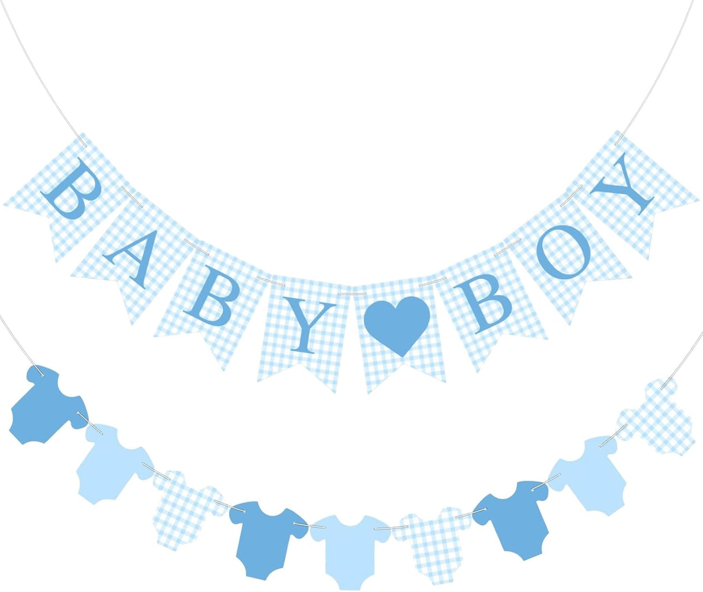 Hahafelt 1 Pcs Blue Gingham Welcome Baby Boy Banner for Baby Shower Party Decorations Pre Strung Gender Reveal Paper Banner for Table, Wall, Mantel Display Party Decor Supplies
