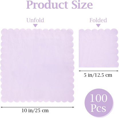100 Pcs Cocktail Napkins, 2-Ply 5 x 5 Inches Disposable Scalloped Napkins, Thick Premium Dessert Napkins for Party, Wedding, Dinner, Birthday, Anniversary, Festival (Sage Green)