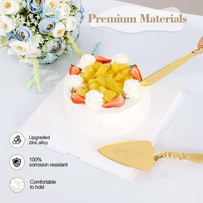 Cake Cutting Set for Wedding, Personalized Gold Cake Knife and Server Set, Custom Cake Serving Set, Engraved Pastry Pie Server Cake Pizza Cutter, Birthday Bridal Gift (F-Classic)