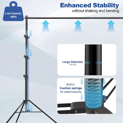 12 x 10ft Photo Video Studio Heavy Duty Backdrop Stand, Adjustable Photography Background Support Systemt Kit with Shock-Proof Spring, Carrying Bag, 6 Clamps