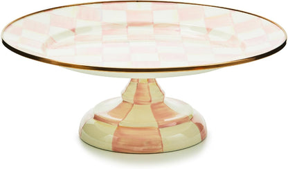MACKENZIE-CHILDS Enamel Pedestal Platter, Round Cake Stand, Large, Black-and-White Courtly Check