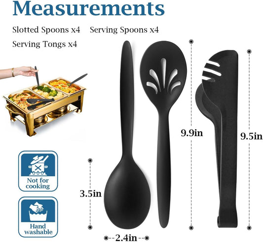 Reusable Plastic Serving Utensils Set of 12, 10" Wheat straw Large Serving set Serving Spoons/Slotted Spoons/Tongs, for Party Buffet Catering (Orange/Blue/Yellow/Green, Not for Cooking)
