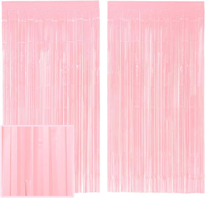 xo, Fetti Party Decorations Matte Pastel Pink Fringe Foil Curtain - Set of 2 | Bachelorette, Bridal Shower, Backdrop, Wedding, Birthday, Photo Booth