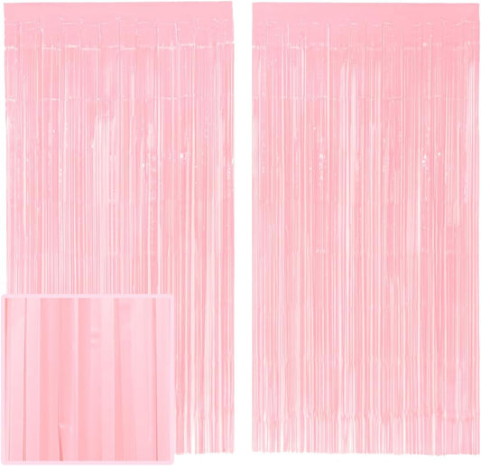 xo, Fetti Party Decorations Matte Pastel Pink Fringe Foil Curtain - Set of 2 | Bachelorette, Bridal Shower, Backdrop, Wedding, Birthday, Photo Booth