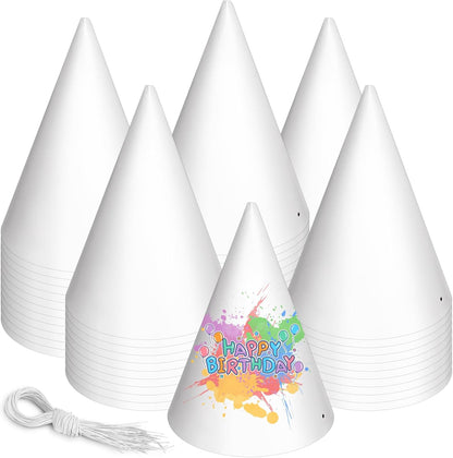 WEOXPR White Paper Party Hats for Birthday,Decorative Bulk Cone Hat for Adults Art DIY, Halloween Supplies（10/20/40/60）