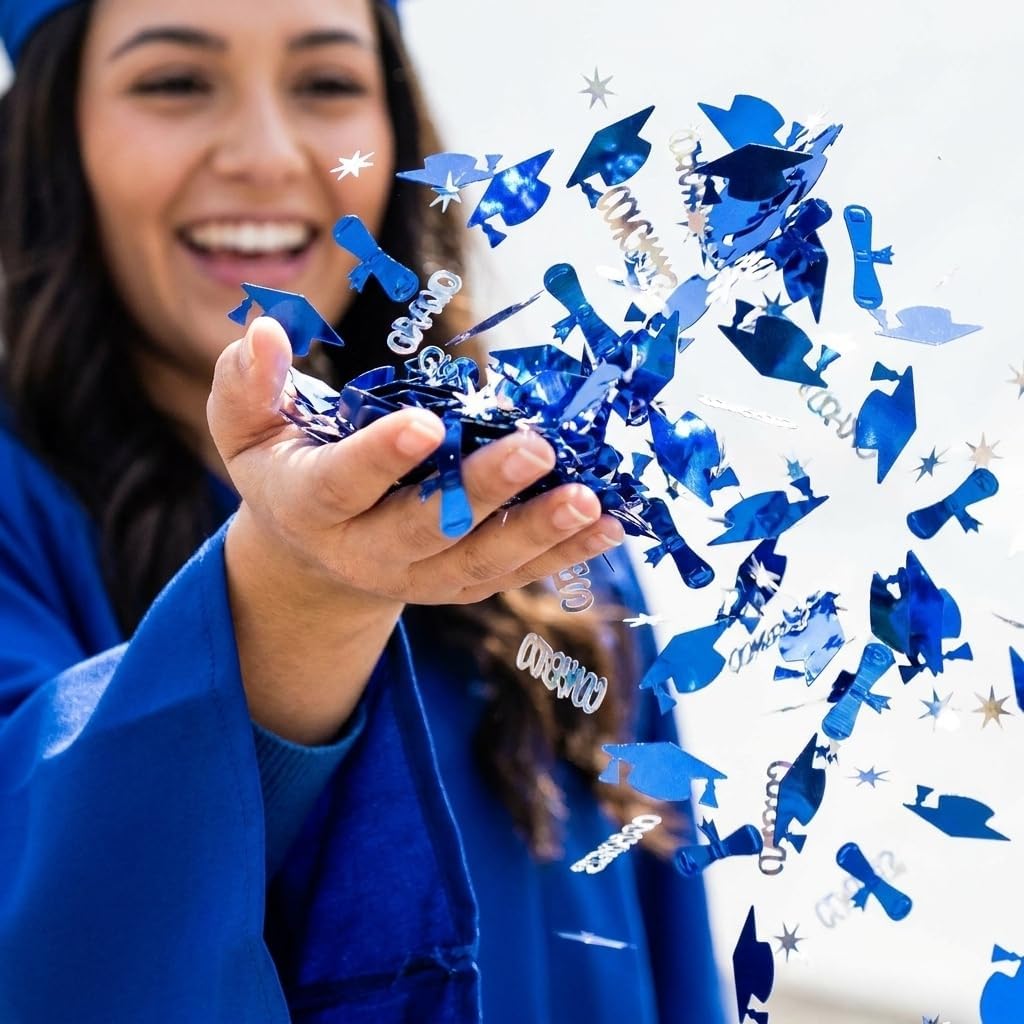 Silver and Blue Graduation Confetti 2026, 1000 Pcs Class of 2026 Table Centerpiece Grad Confetti for 2026 Graduation Party Decorations Supplies