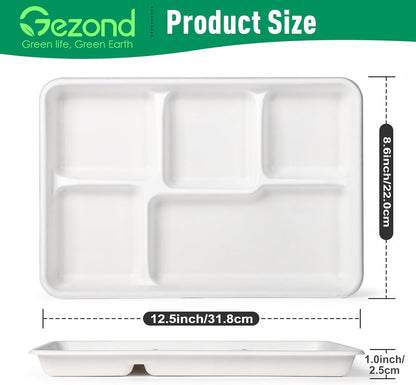 Gezond 50 Pack 14 Inch Disposable Food Trays Eco-friendly Heavy-Duty Large Paper Plates Compostable Sugarcane Platters for Crawfish Lobster Seafood Party Natural