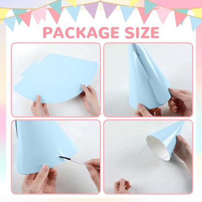 24 PCS Rainbow Party Hats - DIY Assemble Pastel Rainbow Themed Paper Hats Pastel Party Birthday Party Cone Hats Macaron Themed Party Hats for Kids and Adults Birthday, Baby Shower Party Decorations