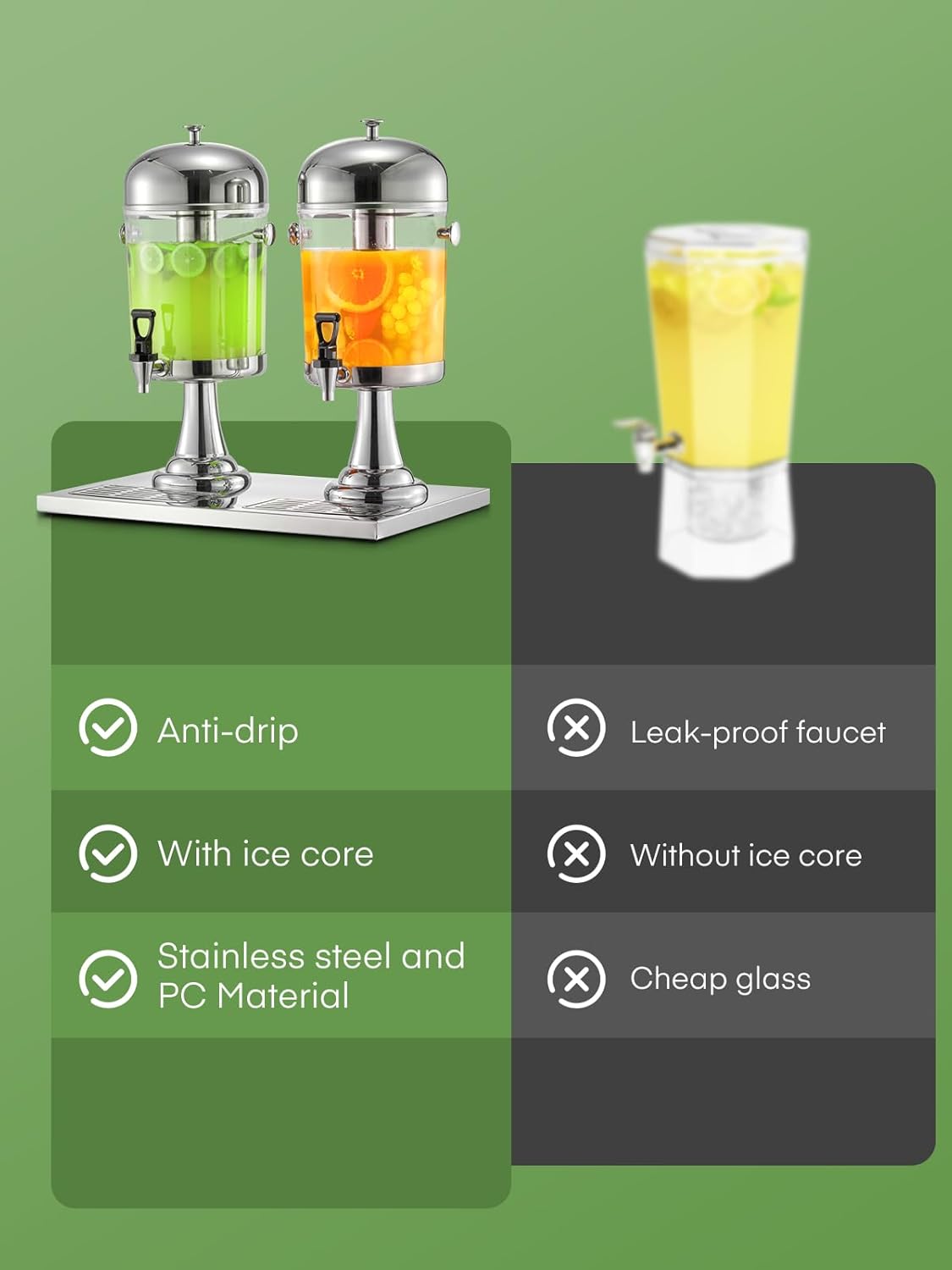 Drink Dispensers for Parties, 4.4 Gallon Beverage Dispenser with Stand & Ice Core, Stainless Steel Beverage Dispenser, Commercial Hot Cold Juice Dispenser with Drip Tray for Bar Buffet Home