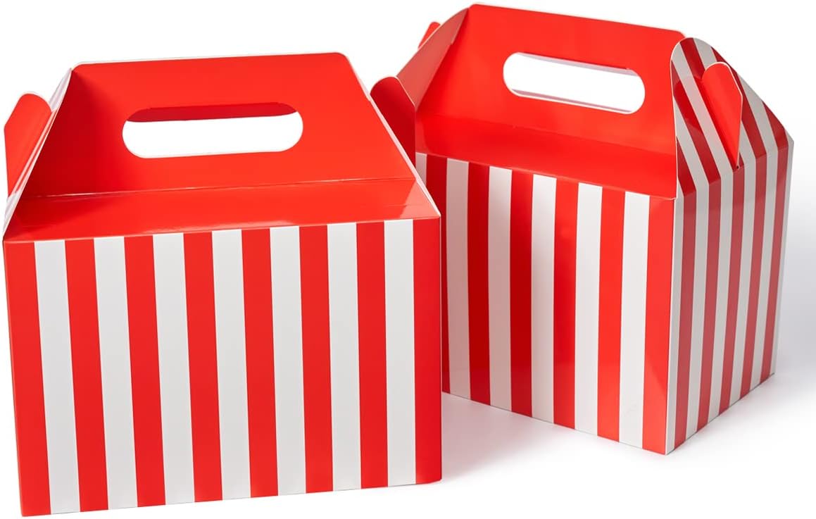 Happyhiram 30 CT Large Welcome Boxes with Handles White, 9x6x6 Gable Gift Easter Boxes Cardboard Paper Party Favor Boxes Barn Style Carry Out Box Recyclable Paper Gift Packaging Boxes for Food Box Lunch Cookies Donuts Baby Shower Bridal Shower Wedding