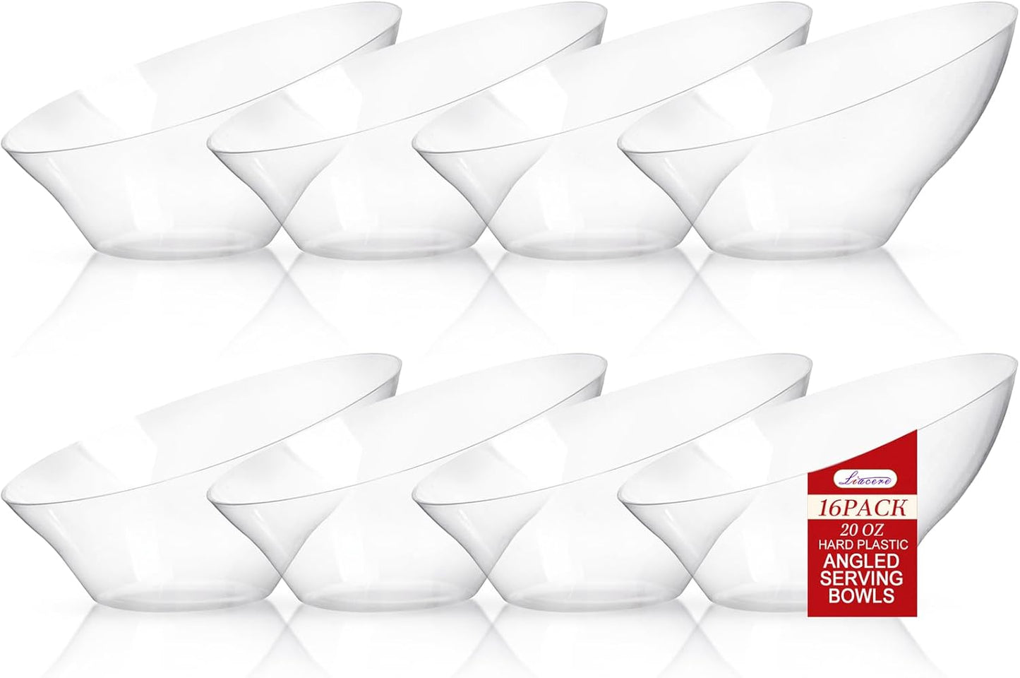 Liacere 54 OZ Clear Plastic Serving Bowls - 16PCS Angled Serving Bowls - Disposable Bowl for Candy Chip - Party Table Salad and Fruit，Can be Used Weddings and Gatherings＆ New Year