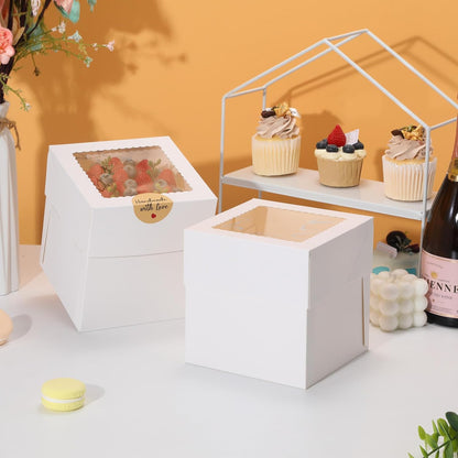 COTOPHER 4Pcs 6x6x6 Inches Mini Cake Boxes, Pink Square Bakery Boxes with Window, Small Cake Containers for Pastries, Cookies, Chocolates, Cupcakes, Birthday Party Cajas Pasteles