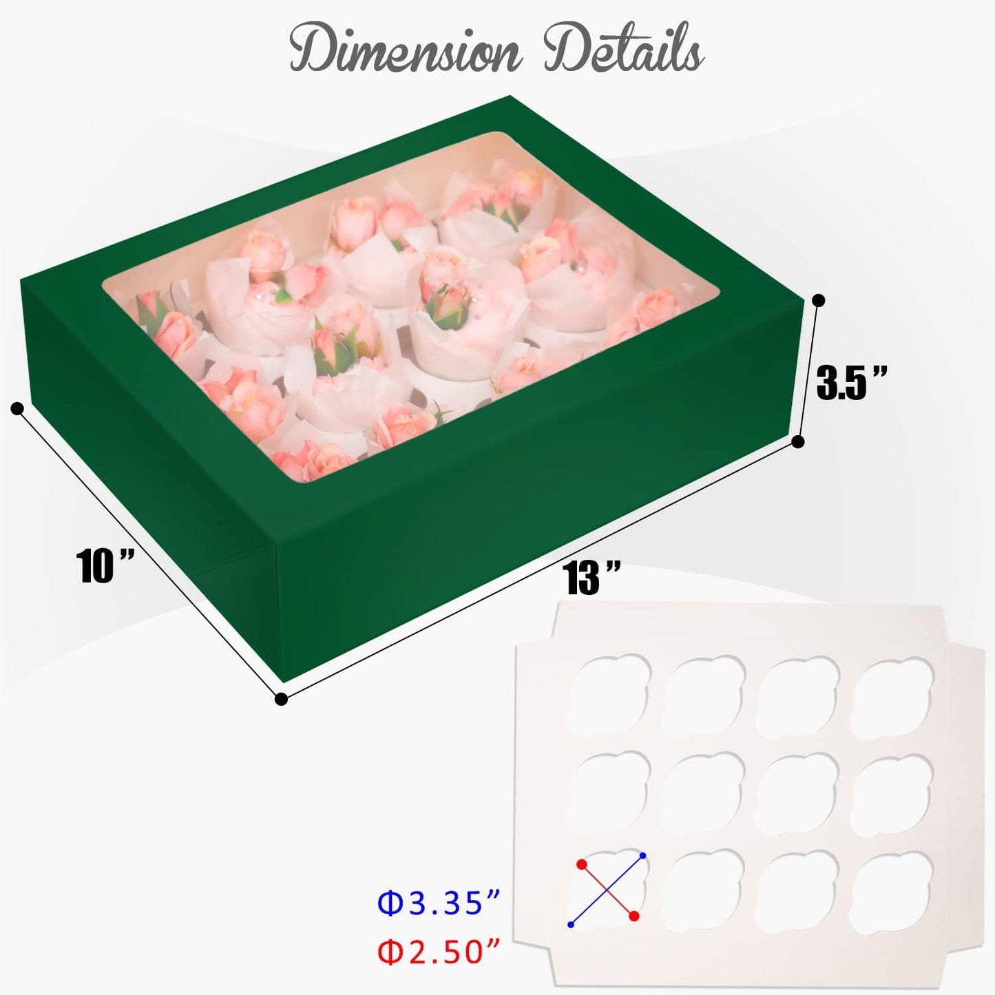 Bakepacker Auto-pop Up Cupcake Boxes with Window White 20PCS 12 Count Cupcake Box 13"x10"x3.5" Cupcakes Carrier, 12 Cupcake Containers with rolls of pink ribbons