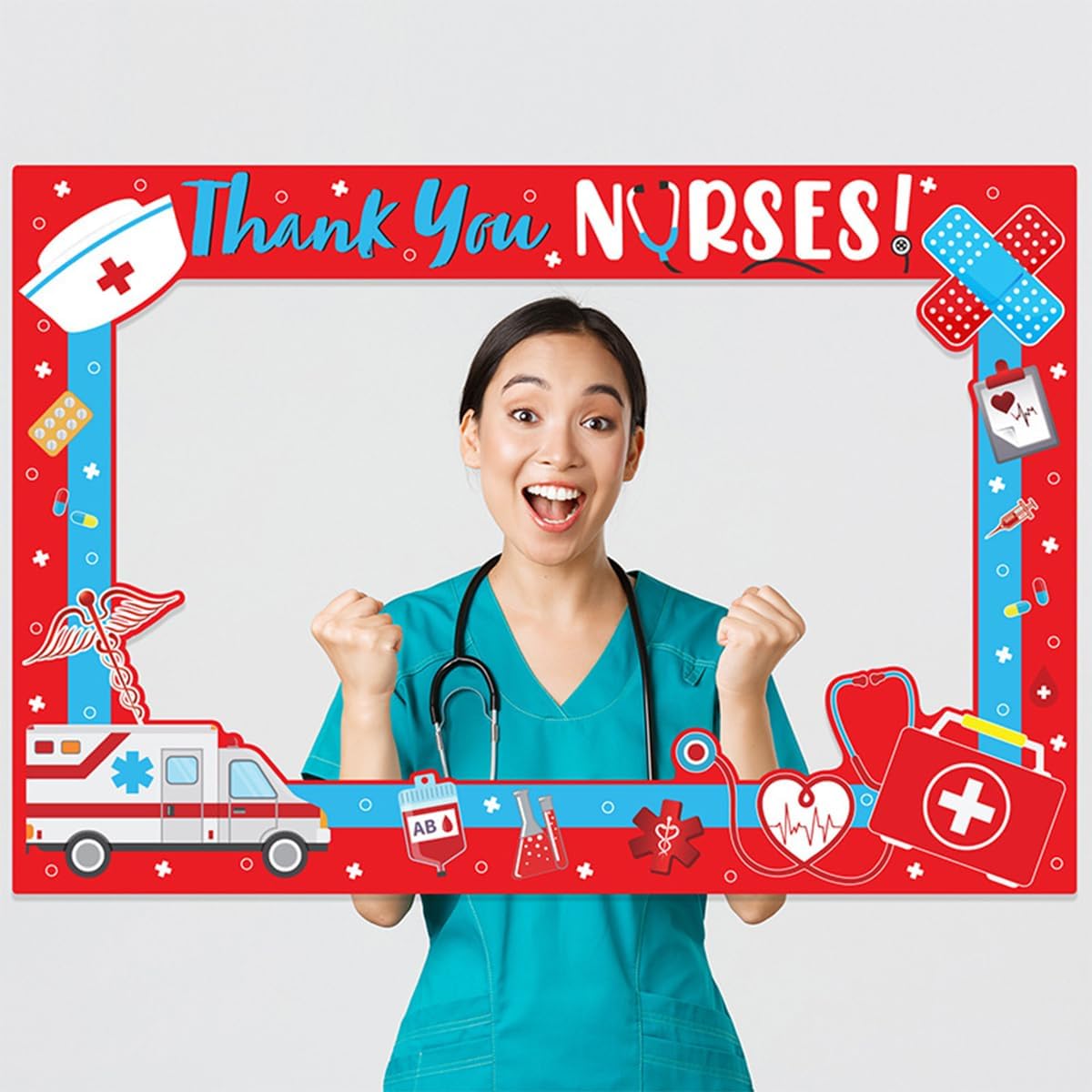 Nurse Day Photo Booth Props Photo Frame Nurse Graduation Thank You Nurse Photography Posing Selfie Supplies Funny Congrats Grad Booth Frame for Grad Party Backdrop Graduation Decorations
