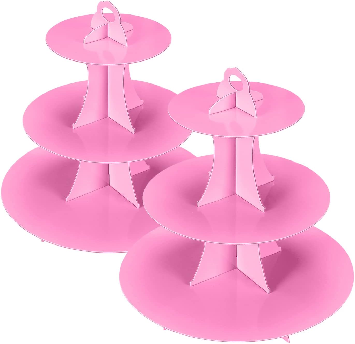 YLDW Cupcake Stand, 3-Tier Cupcake Stand Display, Cardboard Cup Cake Tower Stand, Disposable Dessert Stand for Birthday Tea Party Baby Shower Treat Decorations, Pink