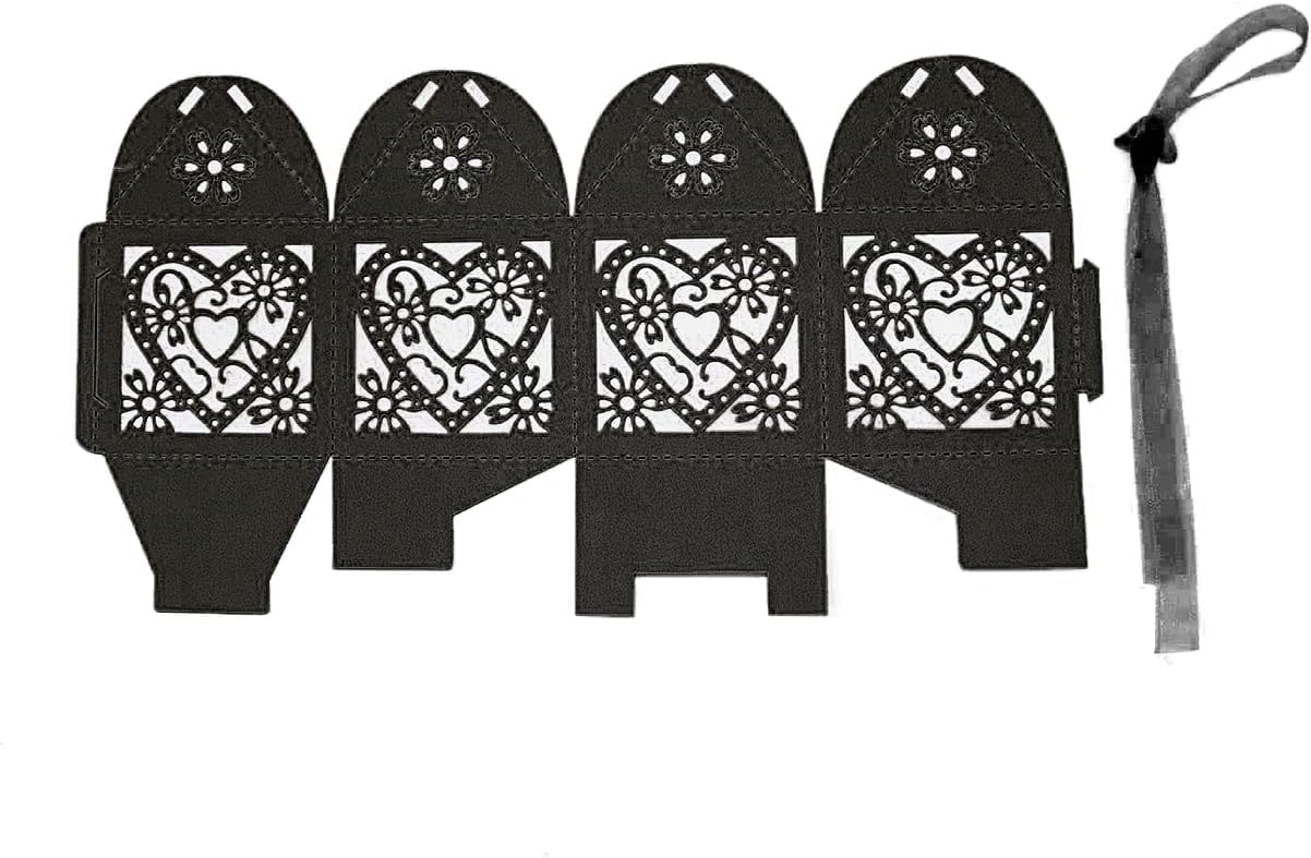 KPOSIYA 100 Pack Love Heart Laser Cut Wedding Party Favor Box Candy Bag Chocolate Gift Boxes Bridal Birthday Shower Bomboniere with Ribbons