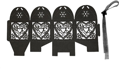 KPOSIYA 100 Pack Love Heart Laser Cut Wedding Party Favor Box Candy Bag Chocolate Gift Boxes Bridal Birthday Shower Bomboniere with Ribbons