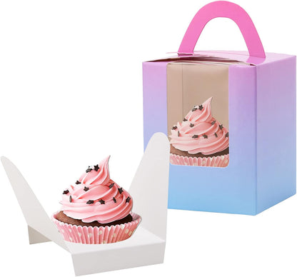 acDesign 100Pcs Cupcake Boxes With Window 3.6in*3.6in*4.3in Single Individual Cupcake Boxes With Handle and Inserts for Wedding Birthday Party Treats Gift,Black