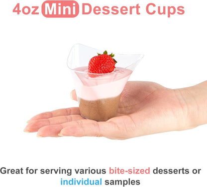 50 Pack Mini Slanted Dessert Cups with Spoons - 2.2 oz Plastic Parfait Cups Reusable Shooter Glasses Small Serving Cups for Tasting Party Desserts Appetizer