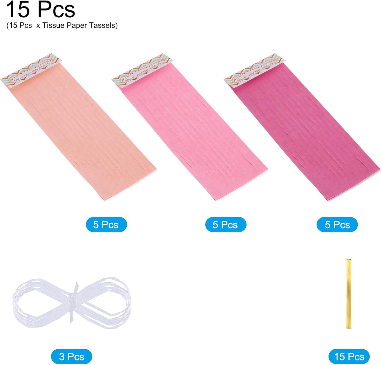MECCANIXITY 15Pcs Light Blue Tassel Garland Banner with Rope Tissue Paper Tassels Party DIY Kits for Anniversary Wedding Birthday Party