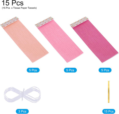 MECCANIXITY 15Pcs Light Blue Tassel Garland Banner with Rope Tissue Paper Tassels Party DIY Kits for Anniversary Wedding Birthday Party