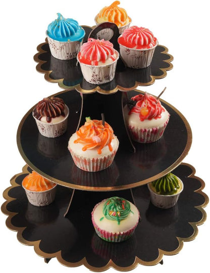 YLDW Cupcake Stand, 3-Tier Cupcake Stand Display, Cardboard Cup Cake Tower Stand, Disposable Dessert Stand for Birthday Tea Party Baby Shower Treat Decorations, Pink