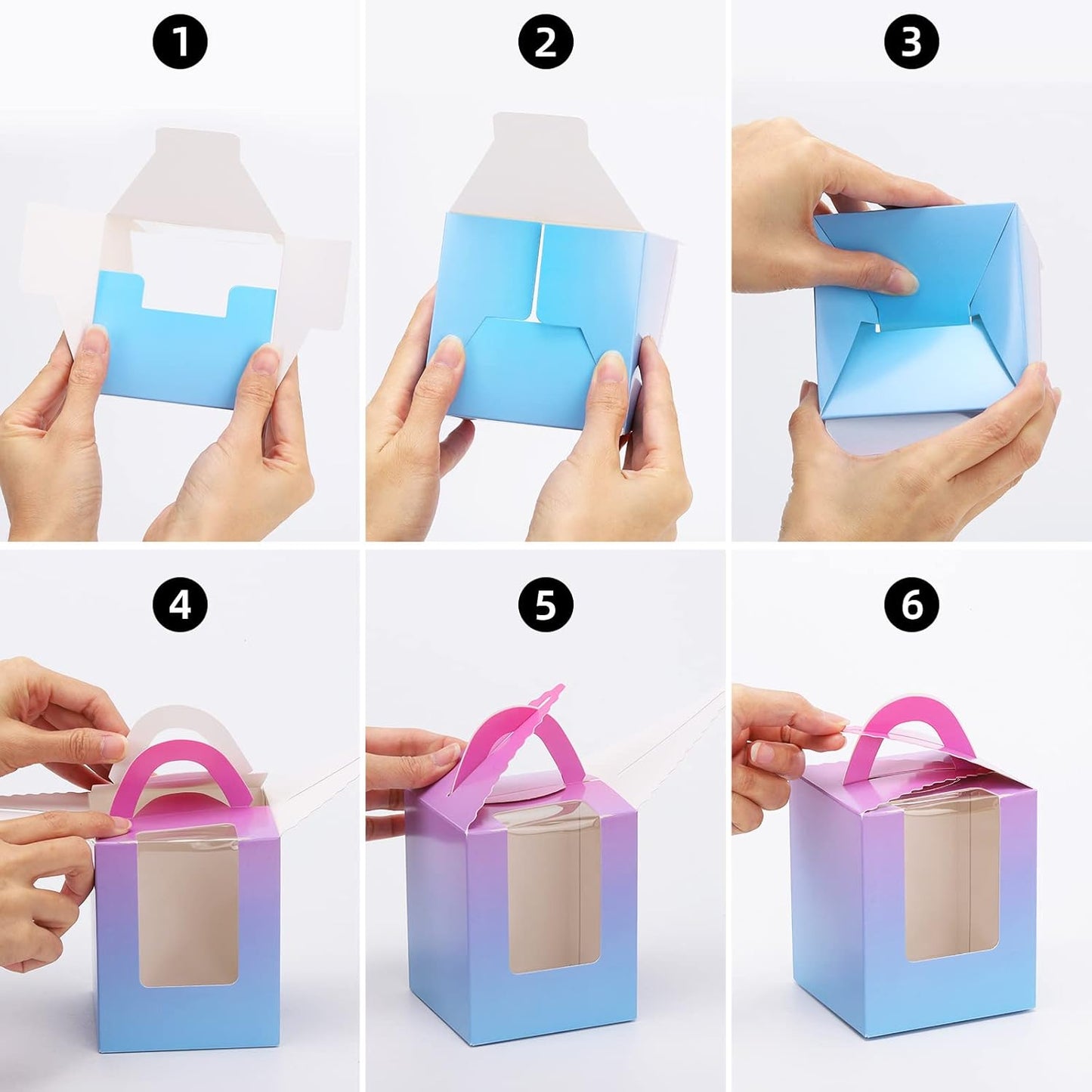 acDesign 100Pcs Cupcake Boxes With Window 3.6in*3.6in*4.3in Single Individual Cupcake Boxes With Handle and Inserts for Wedding Birthday Party Treats Gift,Black