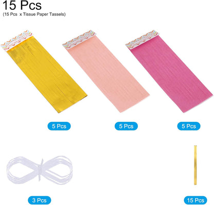 MECCANIXITY 15Pcs Light Blue Tassel Garland Banner with Rope Tissue Paper Tassels Party DIY Kits for Anniversary Wedding Birthday Party