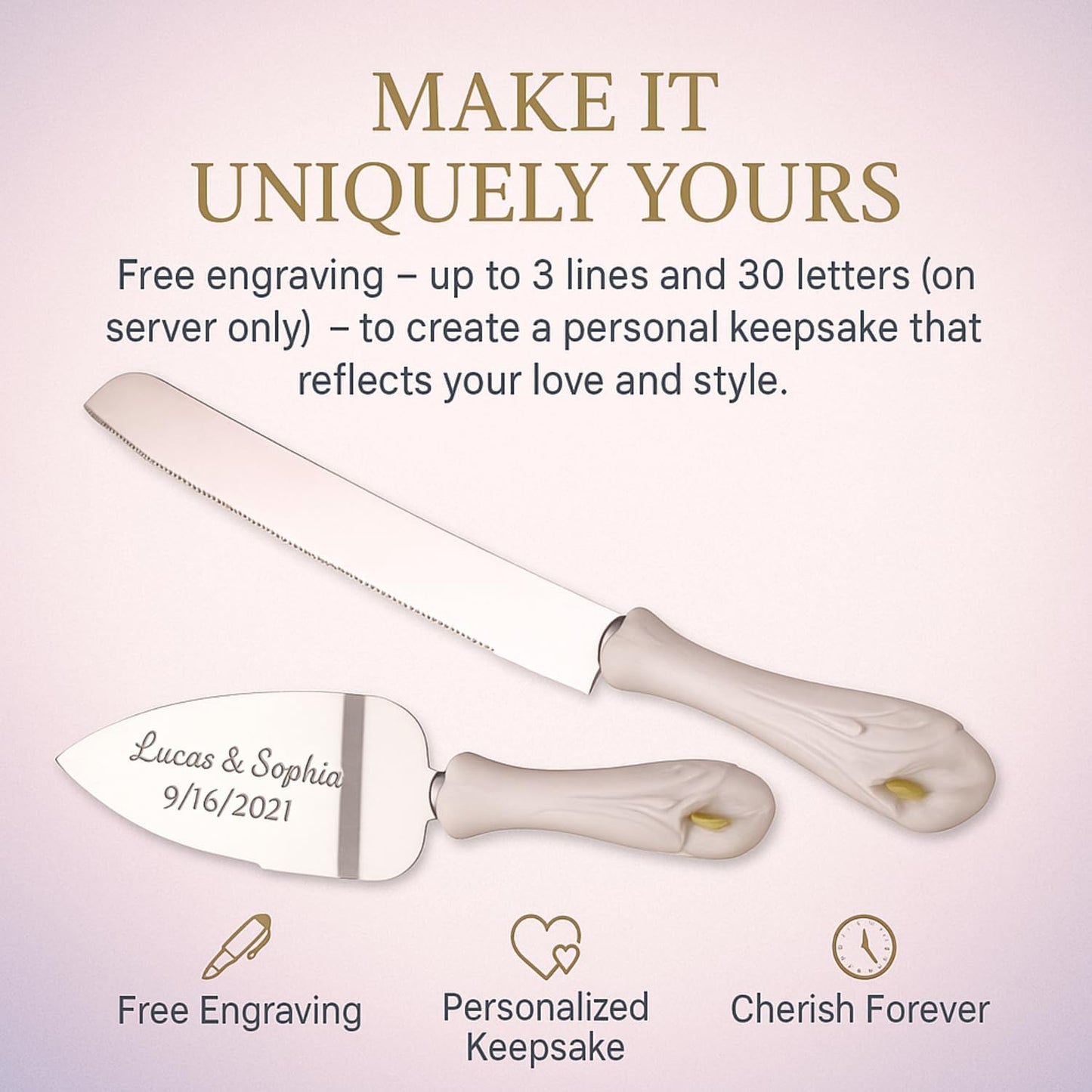 GIFTS INFINITY Personalized Wedding Cake Knife and Server Set with Engraving – Cake Cutting Utensil Set, Keepsake Gift for Wedding, Anniversary, Reception, Birthday & Other Occasions (CH-101WB)
