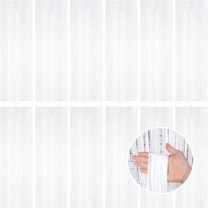 Silver Fringe Curtain Party Streamers, 12 Pack 3.3ft x 8.2ft Foil Curtain Backdrop Tinsel Foil Fringe Curtains Photo Booth Backdrop Streamer for Birthday, Wedding, Baby Shower, Disco Party