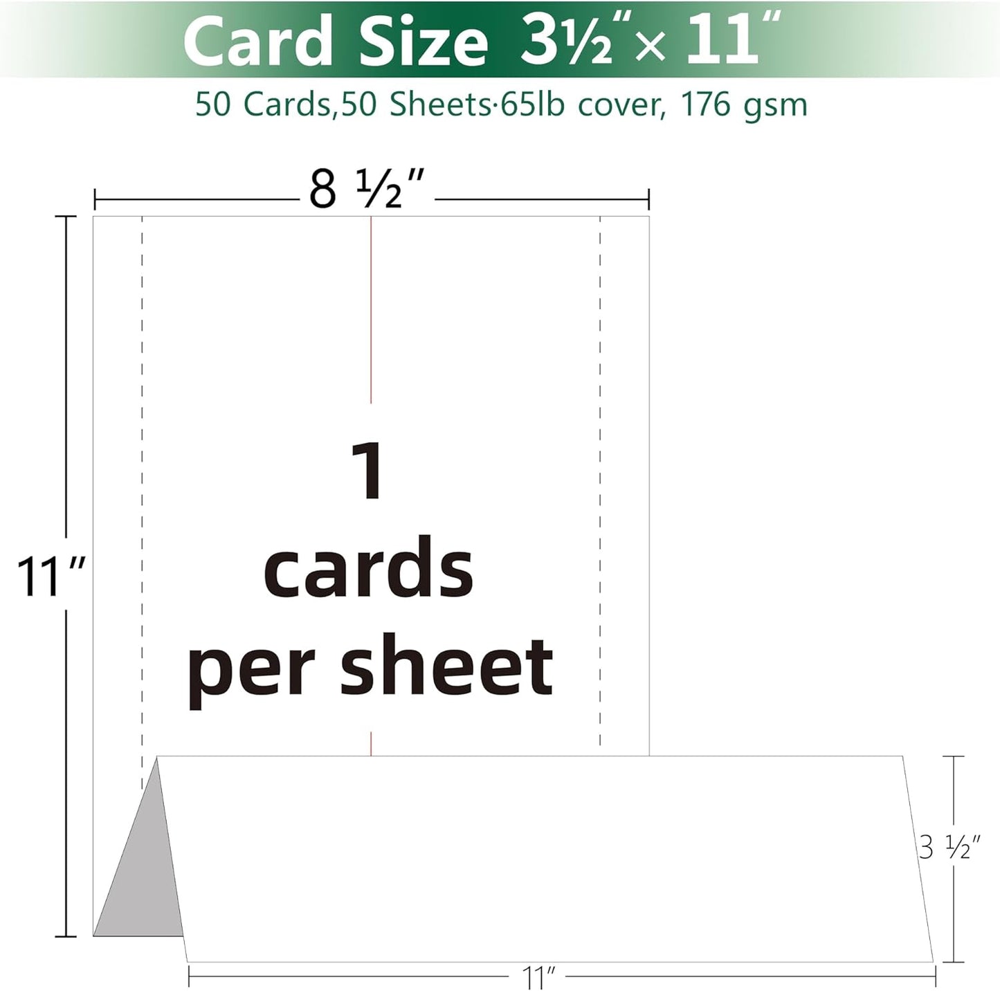 100 Tent Cards,Printable Place Card for Table Setting,2.5x8.5 Inch,Name Cards for Laser or Inkjet Printers,Wedding,Dinner Party,Buffet,50 Sheets