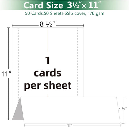 100 Tent Cards,Printable Place Card for Table Setting,2.5x8.5 Inch,Name Cards for Laser or Inkjet Printers,Wedding,Dinner Party,Buffet,50 Sheets