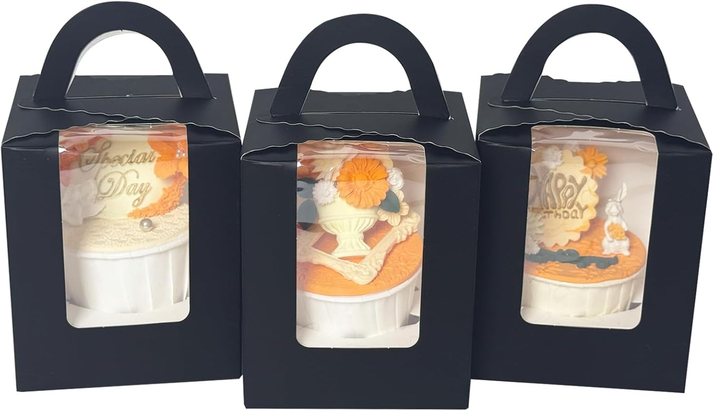 Bakepacker Auto-pop up Individual Cupcake Boxes with Window 60 Count Brown Single Cupcakes Box 3.7 x 3.7 x 4.3inch Cupcake Carrier