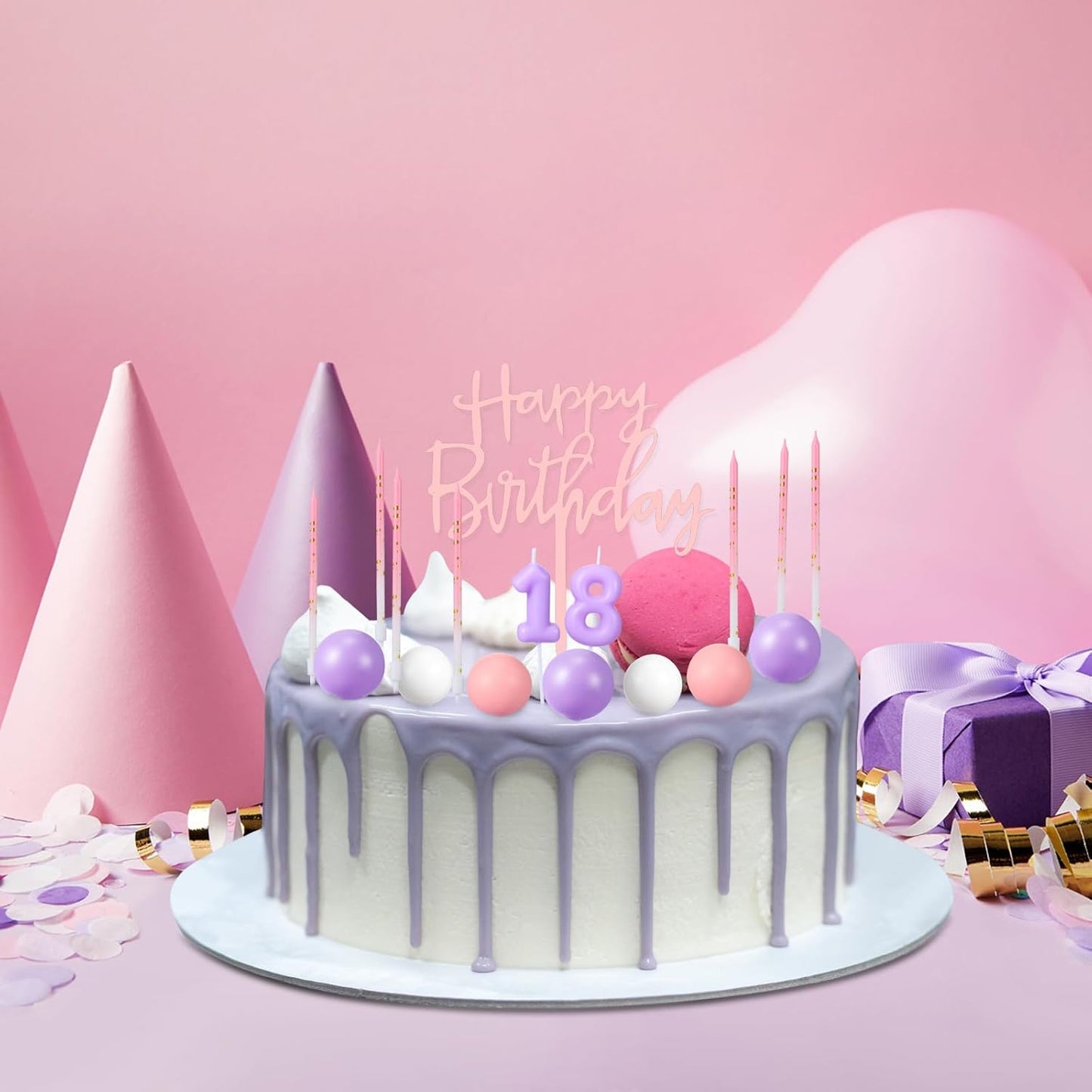 Yerliker 34 Pcs Happy Birthday Cake Toppers Decorations Birthday Candles DIY Cake Decor for Men Women Wedding Anniversary(Gold)