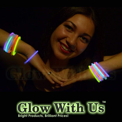 Glow Sticks Bracelets Bulk Wholesale, 100 8” Yellow Glow Bracelets, Bright Color, Glow 8-12 Hrs, 100 Connectors Included, Glow Party Favor Supplies, Sturdy Packaging, Great Fun.