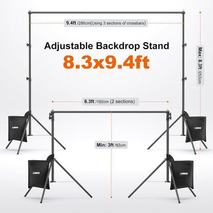 LINCO Lincostore Backdrop Stand for Parties Kit 10x7 ft Adjustable Back Drop Photography Studio Photo Background Support System with Clamps, Sand Bag, Carrying Bag 4172 4174 (10x7 ft)
