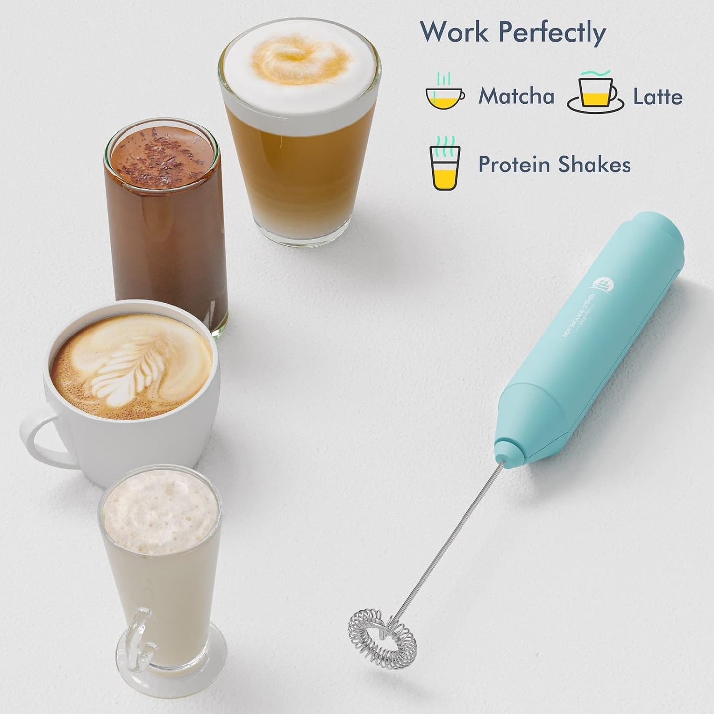 Powerful Milk Frother Wand - Mini Handheld Milk Frother with Stainless Steel Whisk - Battery-Powered Drink Mixer for Coffee, Lattes, Cappuccinos, Matcha - Coffee Enthusiasts Gift - Black
