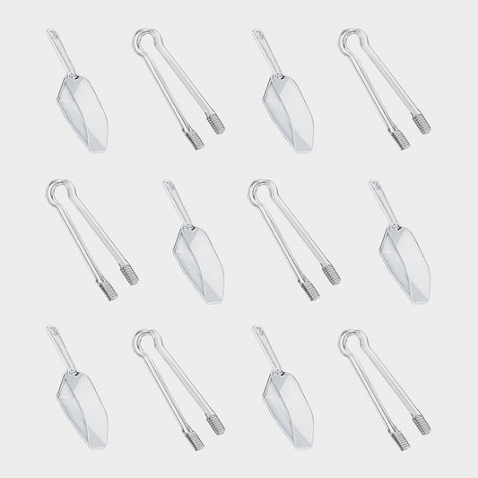 12 Pcs Plastic Ice Tongs and Scoops Mini Kitchen Tongs Utility and Kitchen Scoops Ice Shovel Scoop Ice Cube Buffet Scoop for Cocktail Whiskey Tea Party Candy Dessert Buffet