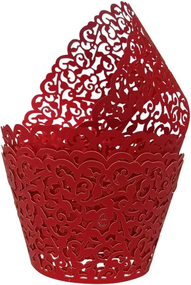 50 Pcs White Pearl Lace Laser Cut Filigree Wedding Cupcake Wrapper Baking Cake Cups Wraps Cupcake Muffin Case Trays for Special Occasions