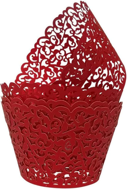 50 Pcs White Pearl Lace Laser Cut Filigree Wedding Cupcake Wrapper Baking Cake Cups Wraps Cupcake Muffin Case Trays for Special Occasions