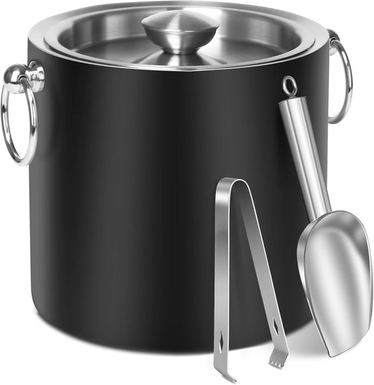 Ice Bucket with Lid & Tong- Well Made Insulated Stainless Steel Keep Ice Frozen Longer - Ideal for Cocktail Bar, Parties, Chilling Wine, Champagne - 3 Liter (Teakwood)