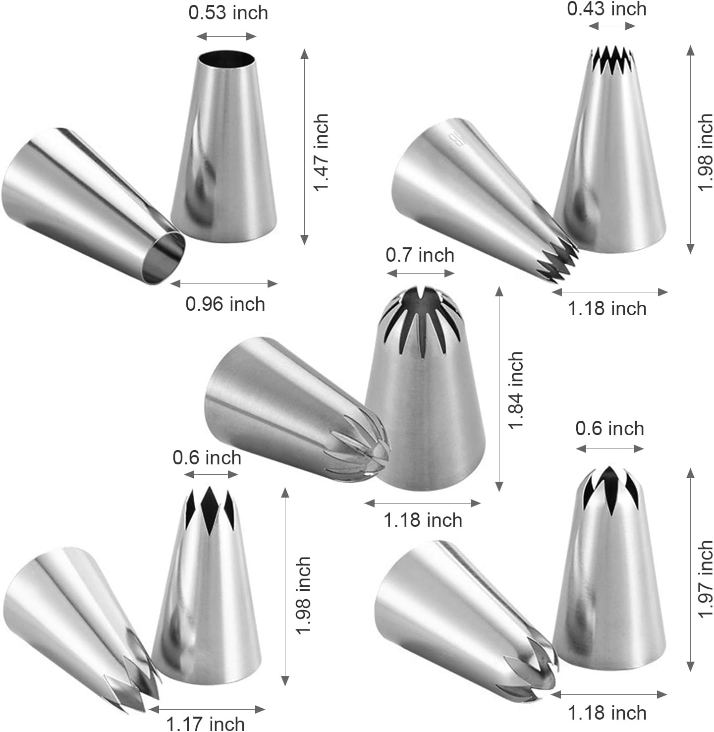 5Pcs Large Piping Tips Set, Stainless Steel Frosting Tips, Cake Decorating Tips for Cupcakes Cakes Cookies Decorating