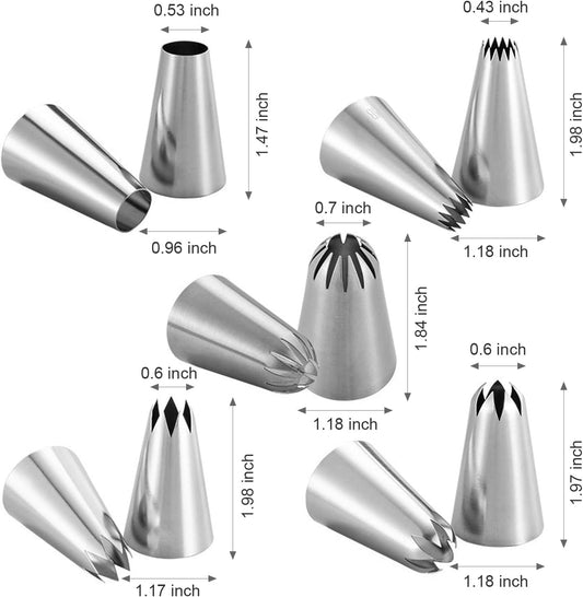 5Pcs Large Piping Tips Set, Stainless Steel Frosting Tips, Cake Decorating Tips for Cupcakes Cakes Cookies Decorating