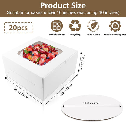 Moretoes 15 Sets Cake Boxes, 10x10x5 Inches Bakery Boxes with Cake Boards, 10 Inch with Stickers Disposable Cake Containers with Lids for Valentine's Day Mother's Day Cheesecake, Cakes