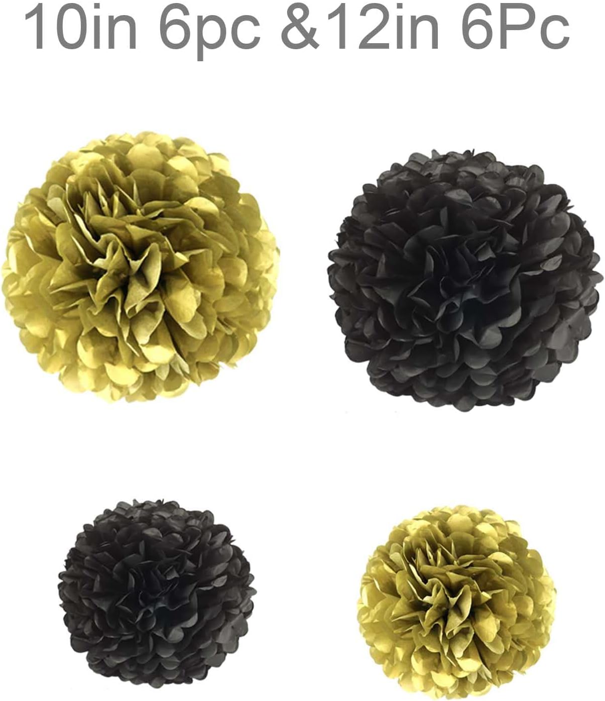 Purple & Gold Tissue Paper Pom-Poms - Hanging Paper Pompoms Flower Ball Wedding, Birthday Party Decoration (6pcs 12in & 10in)