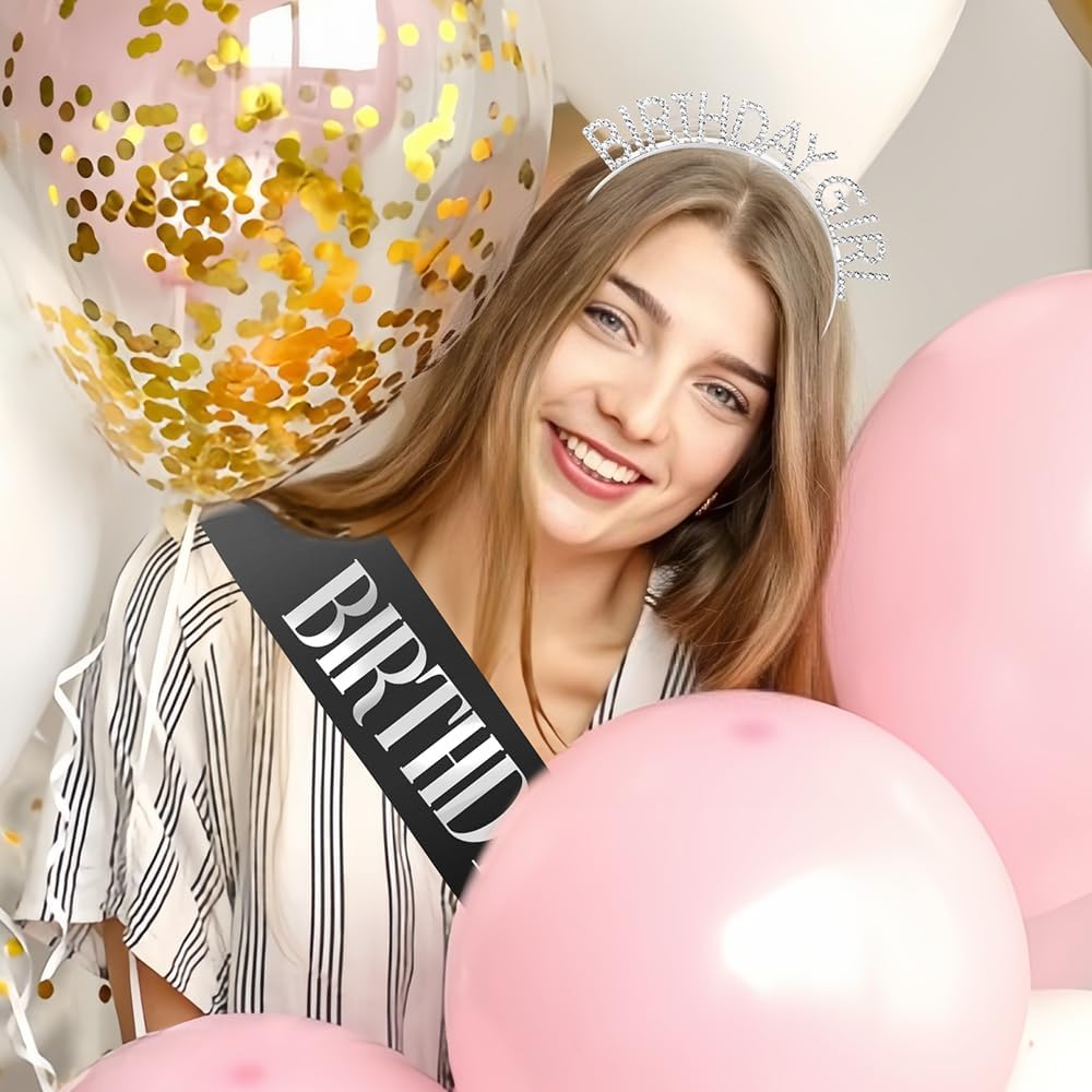 Birthday Sash & Crown for Women - Tiara Headband, Girls' Decorations Accessories