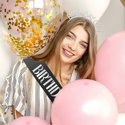 Birthday Sash & Crown for Women - Tiara Headband, Girls' Decorations Accessories