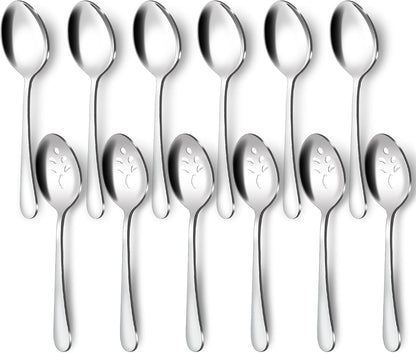 BEWOS Serving Utensils, 20-Piece Large Serving set, Serving Spoons, Slotted Spoons, Serving Tongs & Forks, Cake Server, Butter Knife, Stainless Steel Serving Utensils Set for Parties, Dishwasher Safe