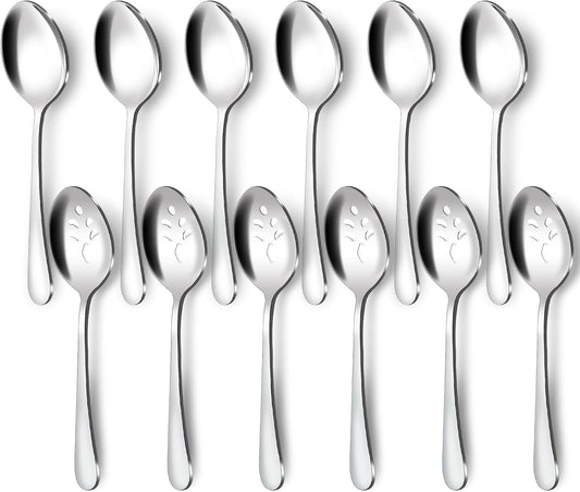 BEWOS Serving Utensils, 20-Piece Large Serving set, Serving Spoons, Slotted Spoons, Serving Tongs & Forks, Cake Server, Butter Knife, Stainless Steel Serving Utensils Set for Parties, Dishwasher Safe